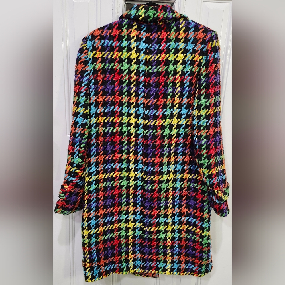 Sam Edelman Women's Double-Breasted Plaid Colorful Houndstooth Coat Size 8 - Picture 6 of 9
